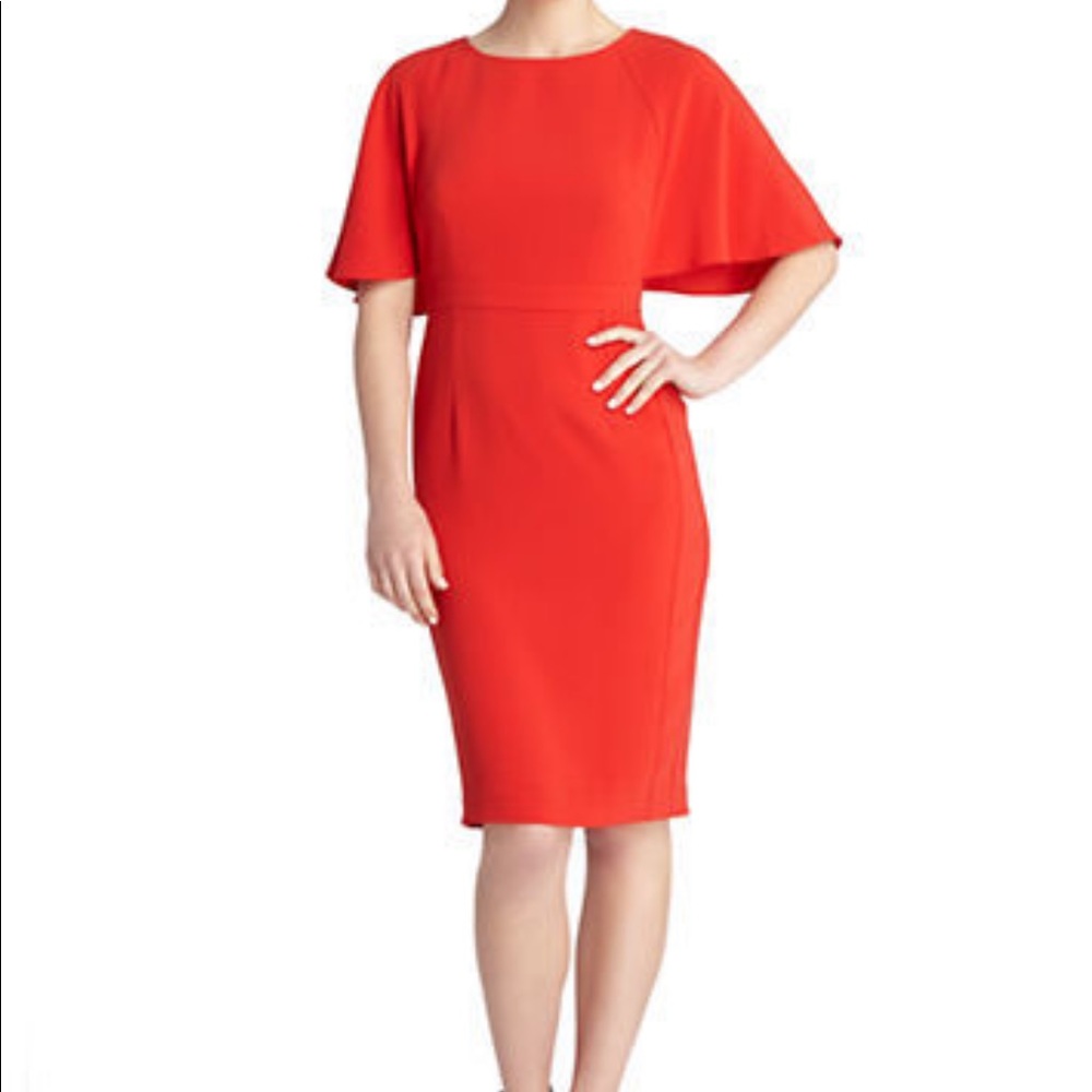 Tahari Kevin Flutter sleeve crepe Sheath Dress Red 8 New with tags!